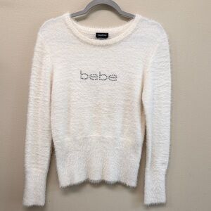 Bebe Women’s Ivory Fuzzy Knit Pullover Sweater SzM